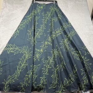 Ari South Skirt Womens 12 Long Green Floral Maile A-Line Maxi Pleated Hawaii